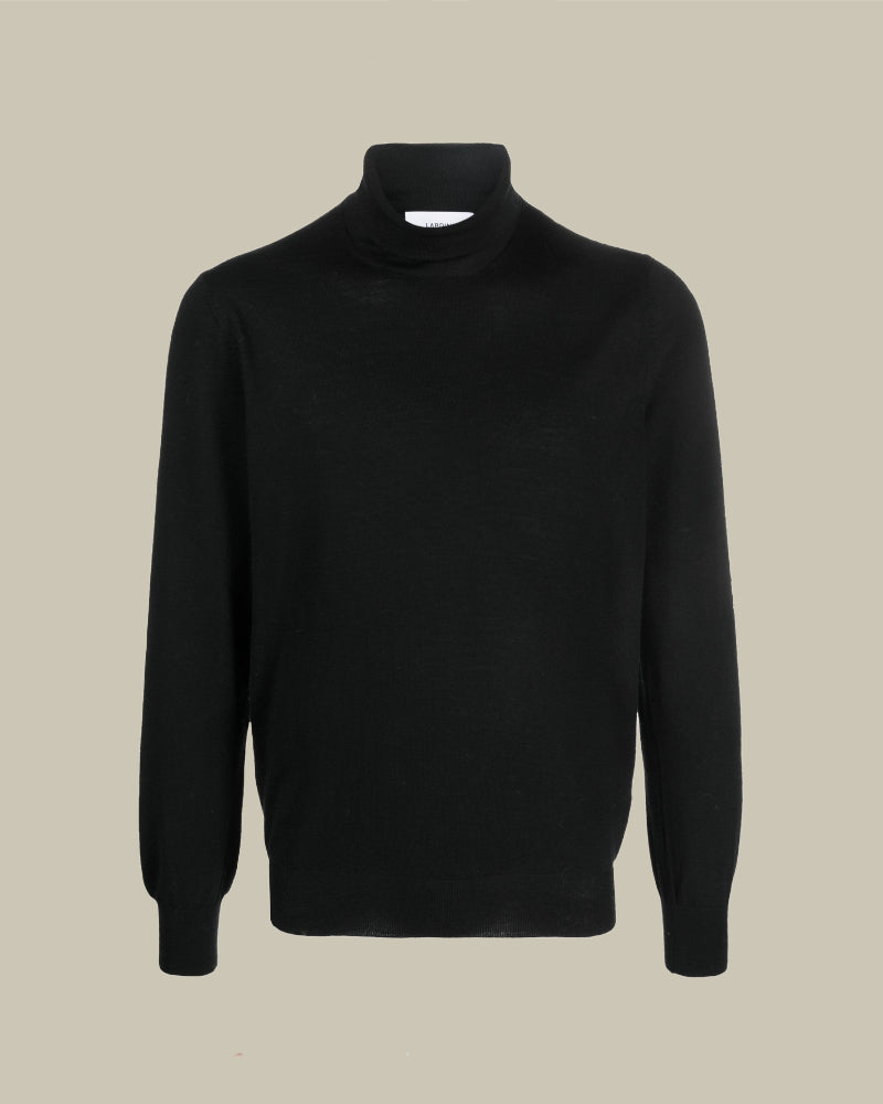 Black Pure Virgin Wool Roll Neck