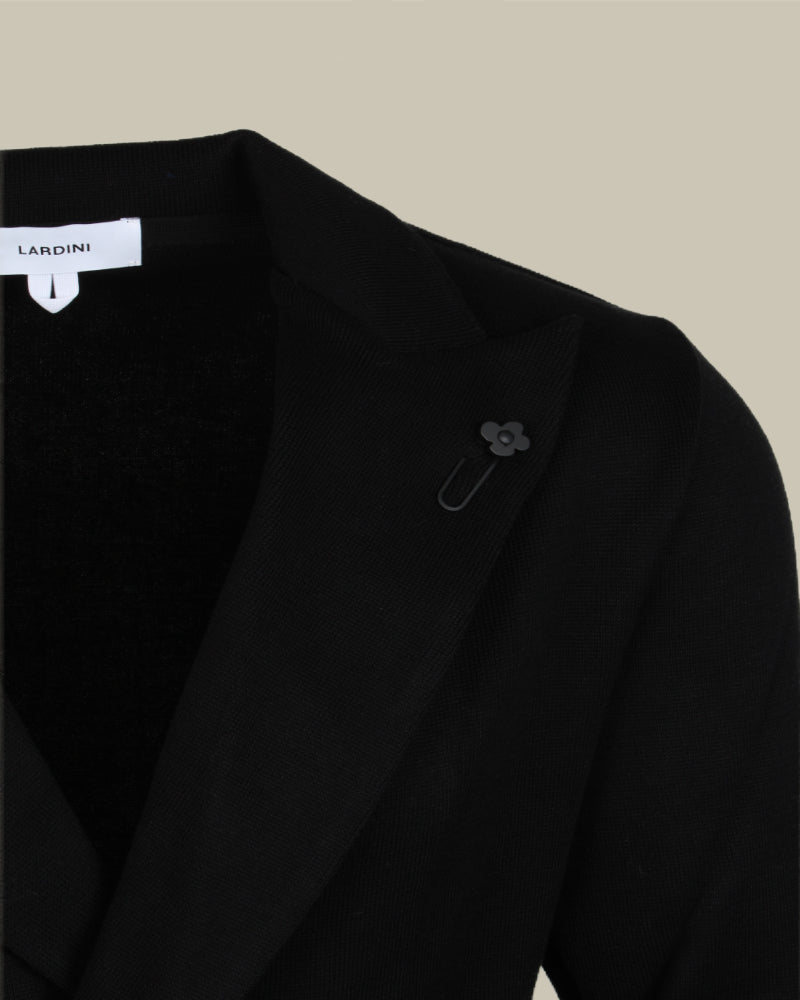 Black Double-Breasted Stretch Knit Blazer