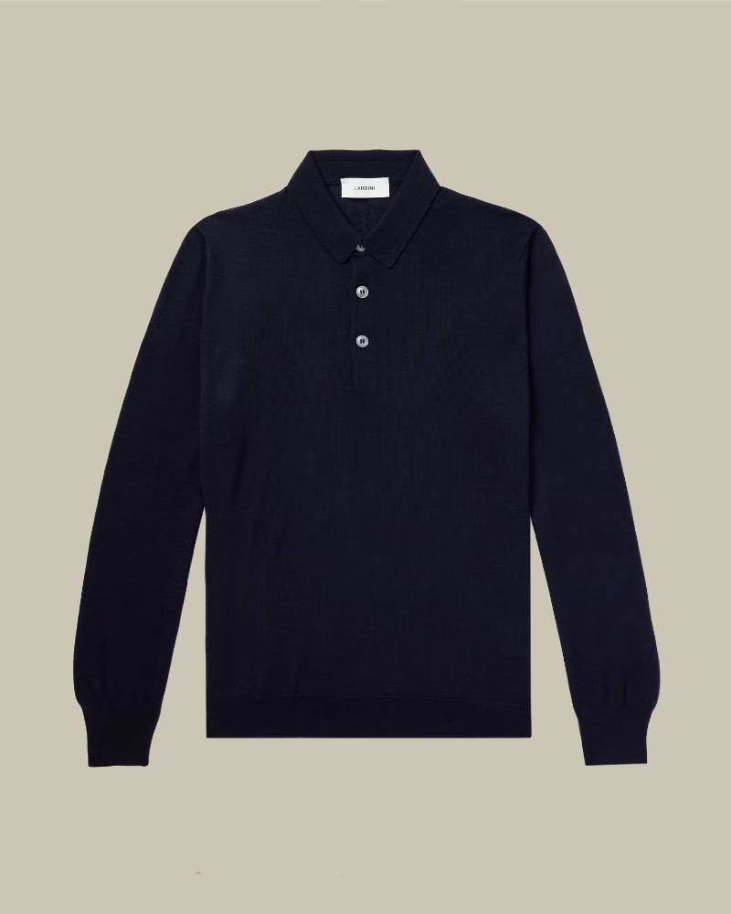 Navy Virgin Wool Knitted Polo