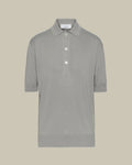 Grey Cotton Knit Button Polo