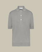 Grey Cotton Knit Button Polo