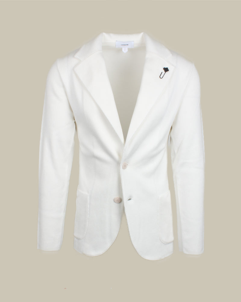 Cream Wide Notch Lapel Knitted Blazer