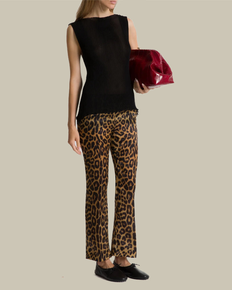 Straight Silk Organza Leopard-Print Trousers