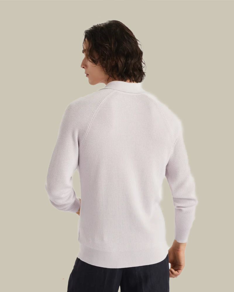 Lilac Cotton English Rib Knit Long Sleeve Polo