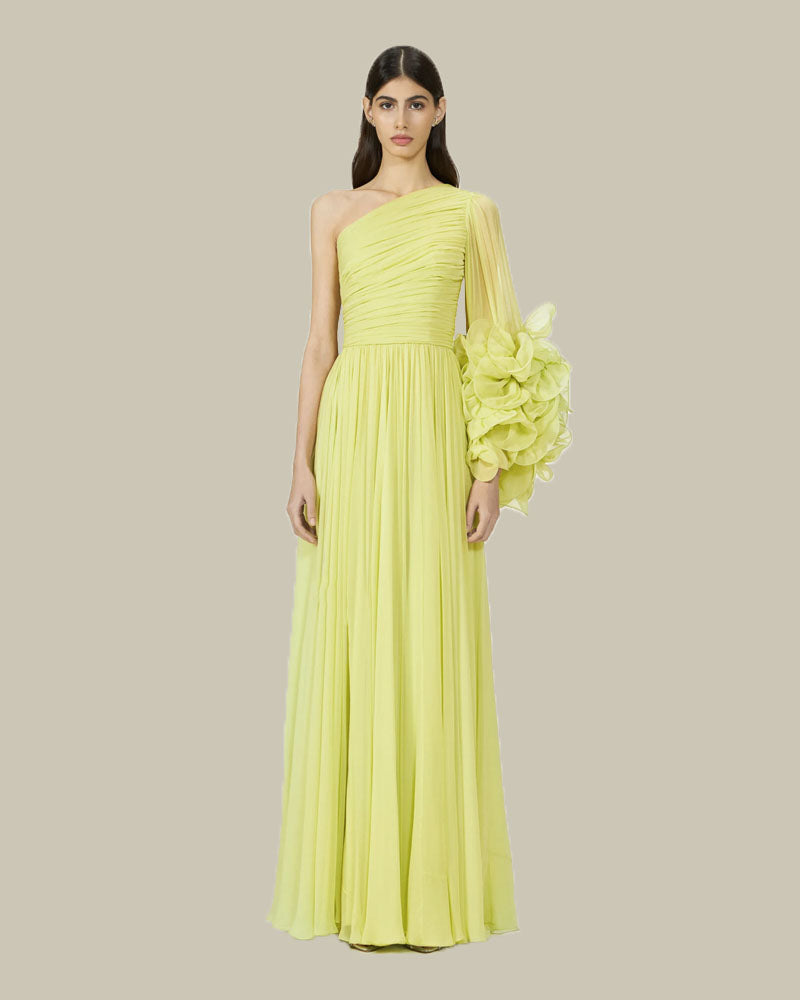 Aziza Silk Georgette Gown Lime Green