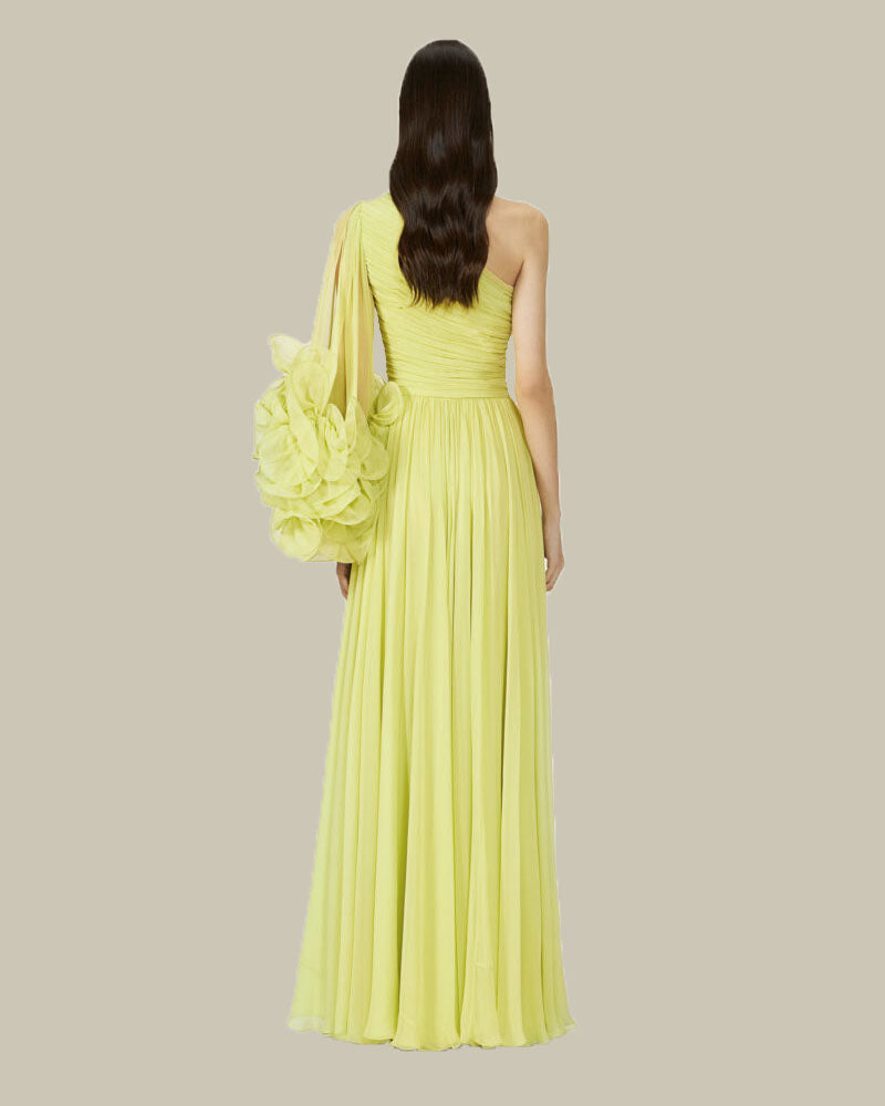 Aziza Silk Georgette Gown Lime Green