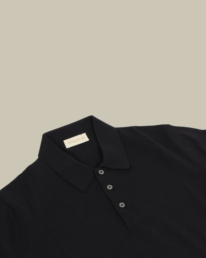 Navy Suvin Cotton Short Sleeve Knit Polo