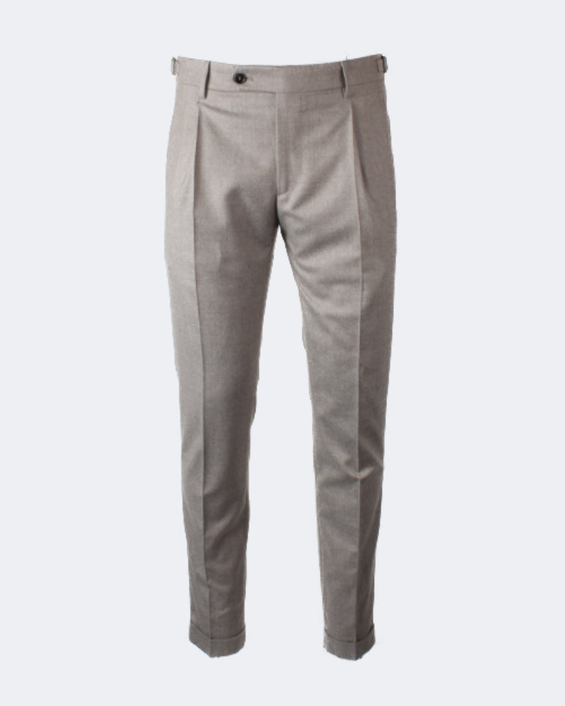 Desert Beige Virgin Wool Side Fasten Pleated Trouser