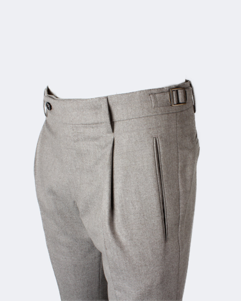 Desert Beige Virgin Wool Side Fasten Pleated Trouser