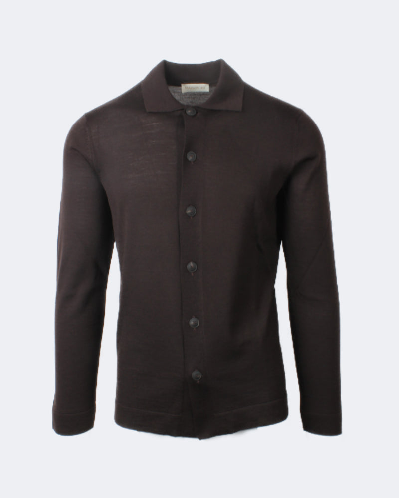 Brown Knitted Merino Wool Overshirt