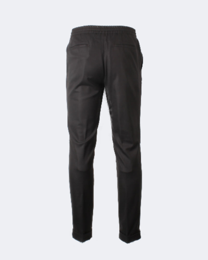 Dark Brown Stretch Wool Drawstring 1 Pleat Trouser