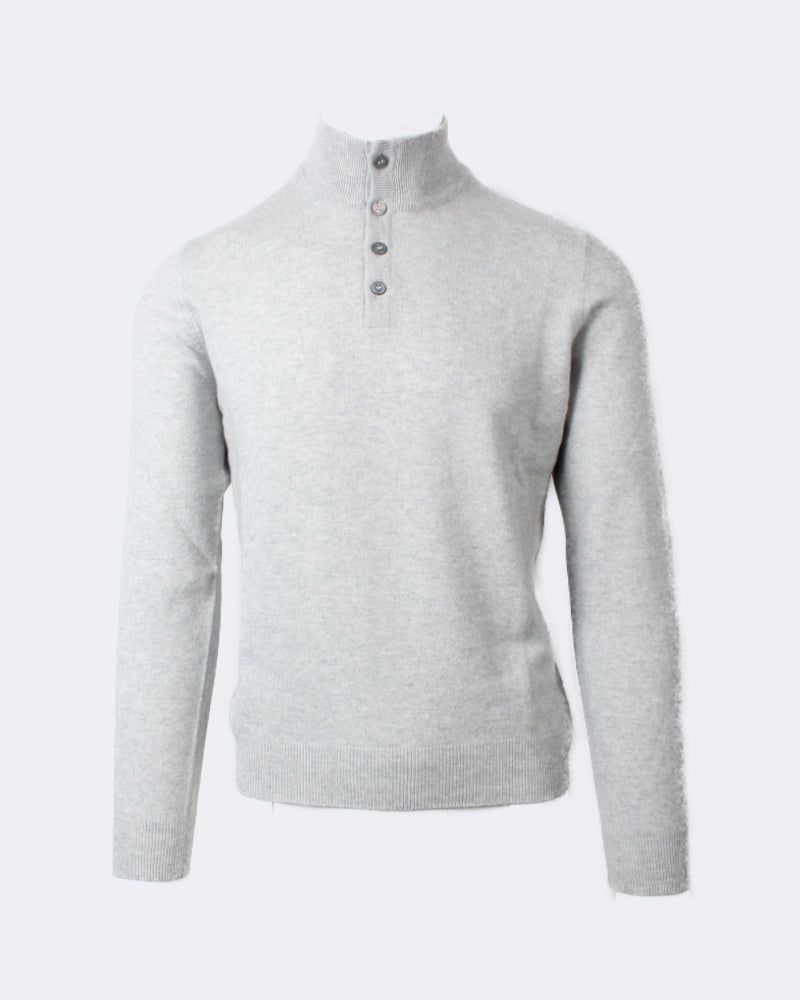 Light Grey Wool & Cashmere Button Mock Neck