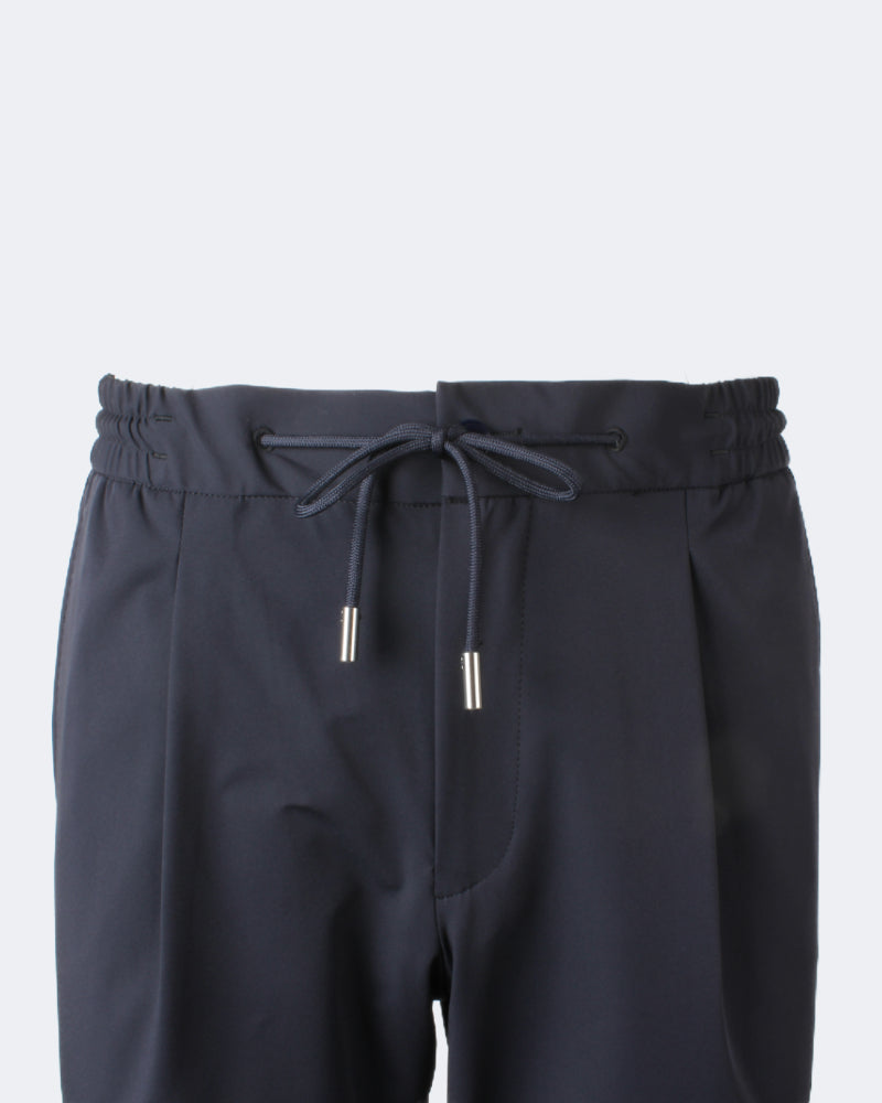 Navy Drawstring Tech Trouser 1 Pleat