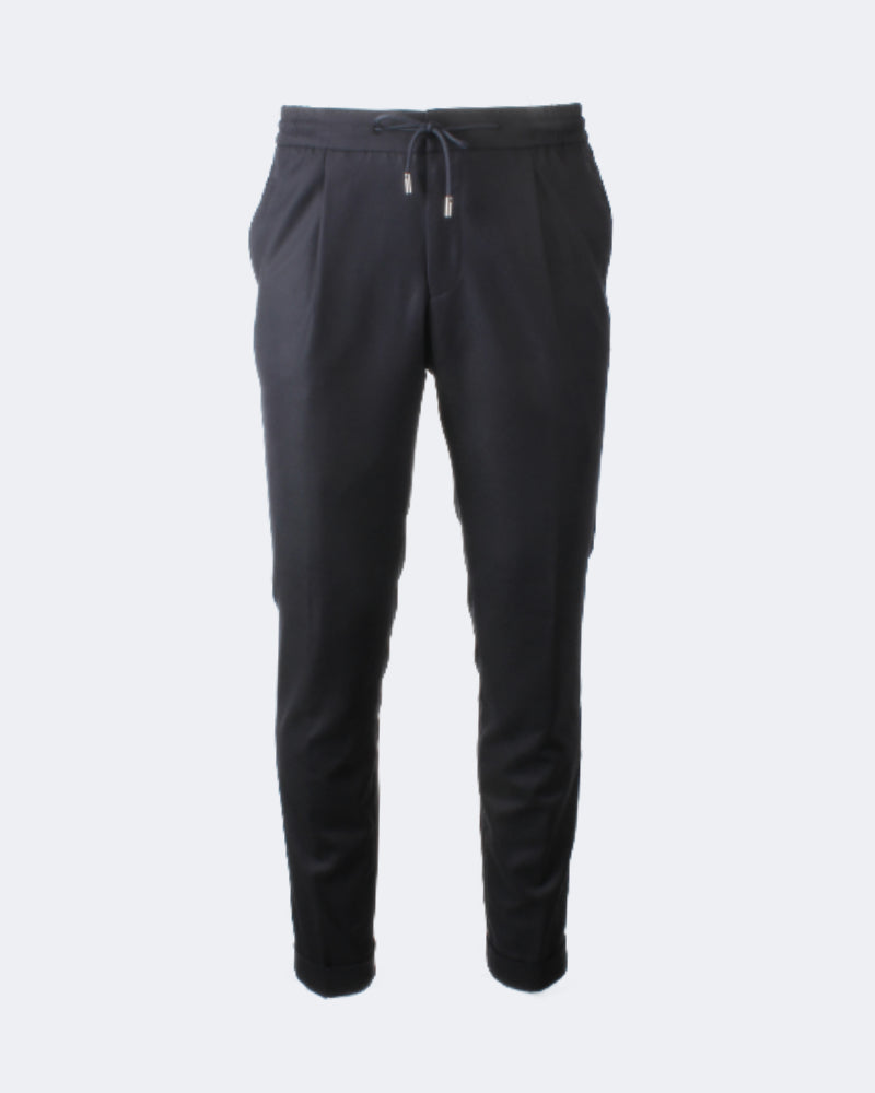 Navy Stretch Wool Drawstring 1 Pleat Trouser