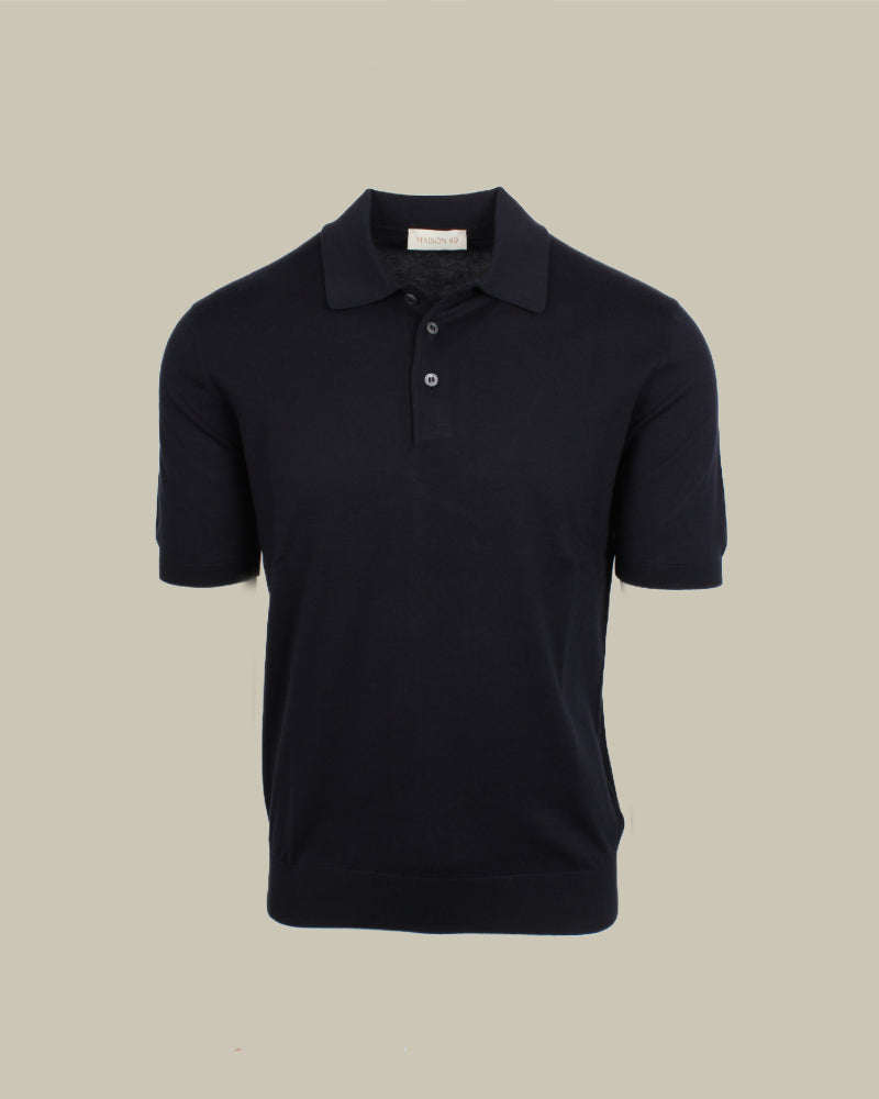 Navy Suvin Cotton Short Sleeve Knit Polo