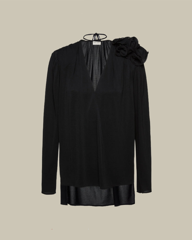 Classic Jersey Flower Blouse In Black