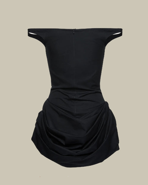 Magda Butrym Off Shoulder Draped Cotton Mini Dress in Black