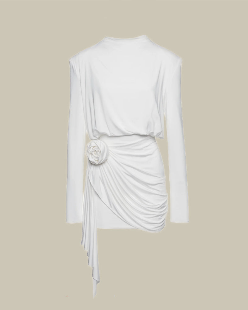 Long Sleeve Mini Dress In White