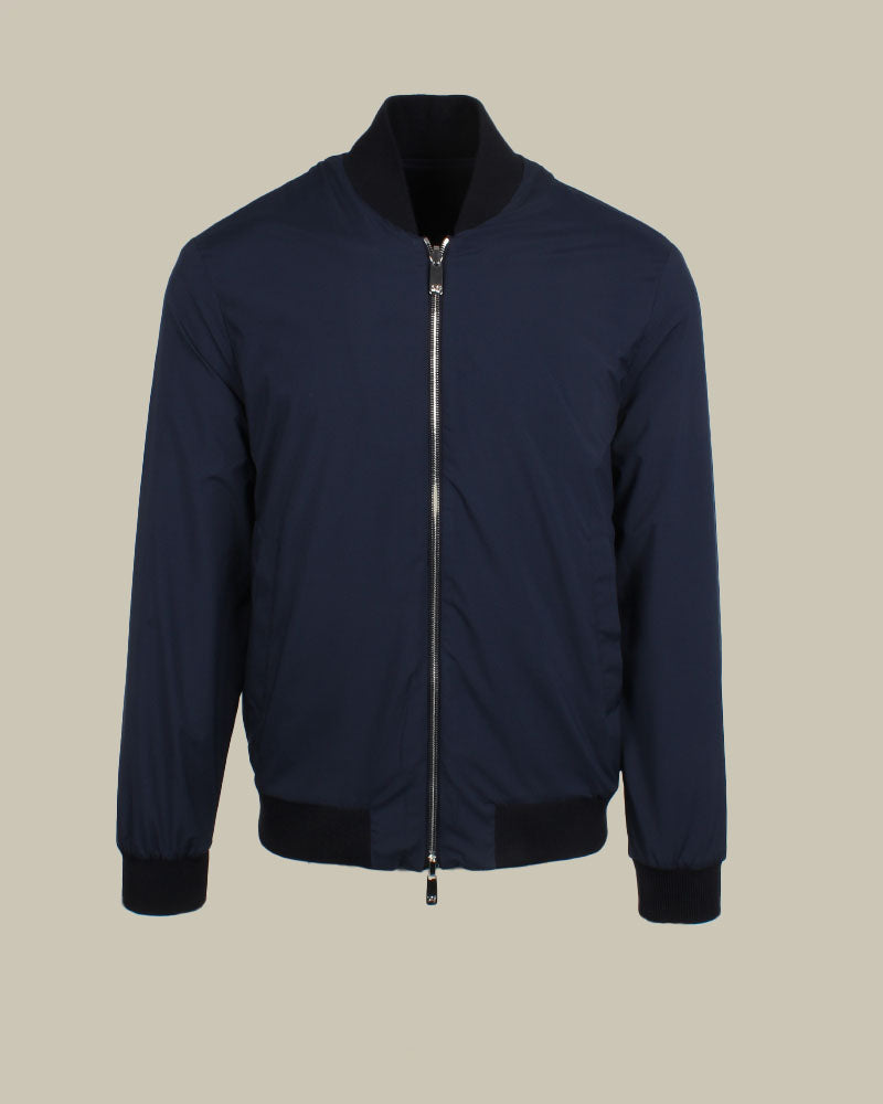 Navy Nylon Zip Bomber Jacket
