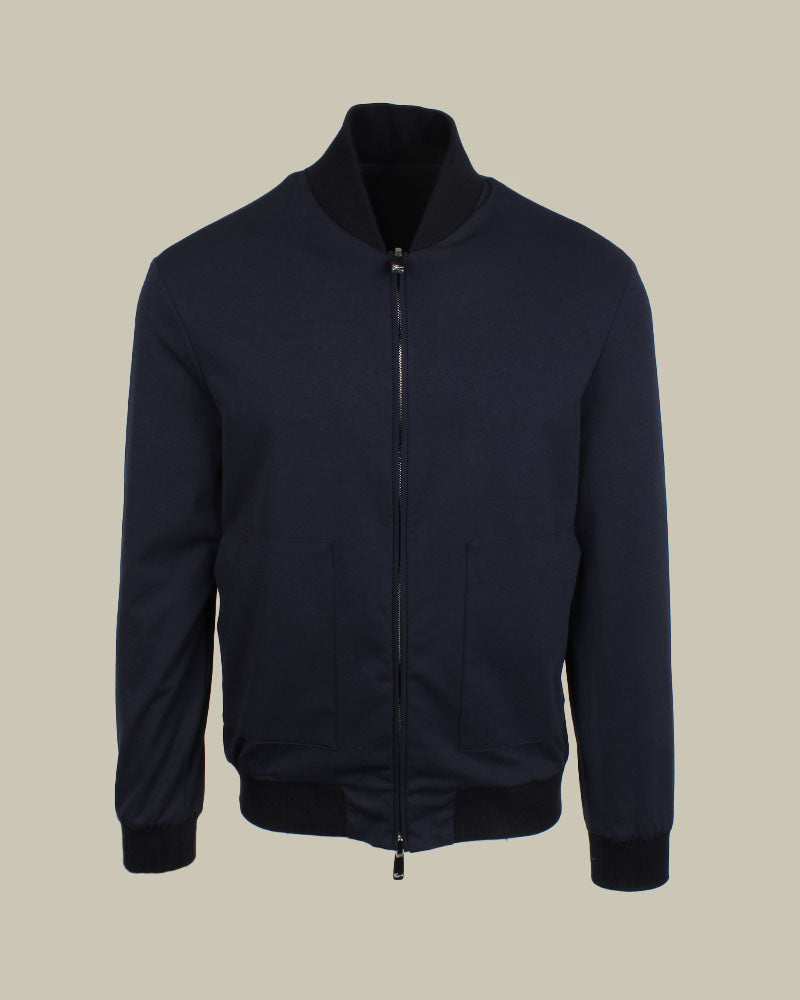 Navy Nylon Zip Bomber Jacket