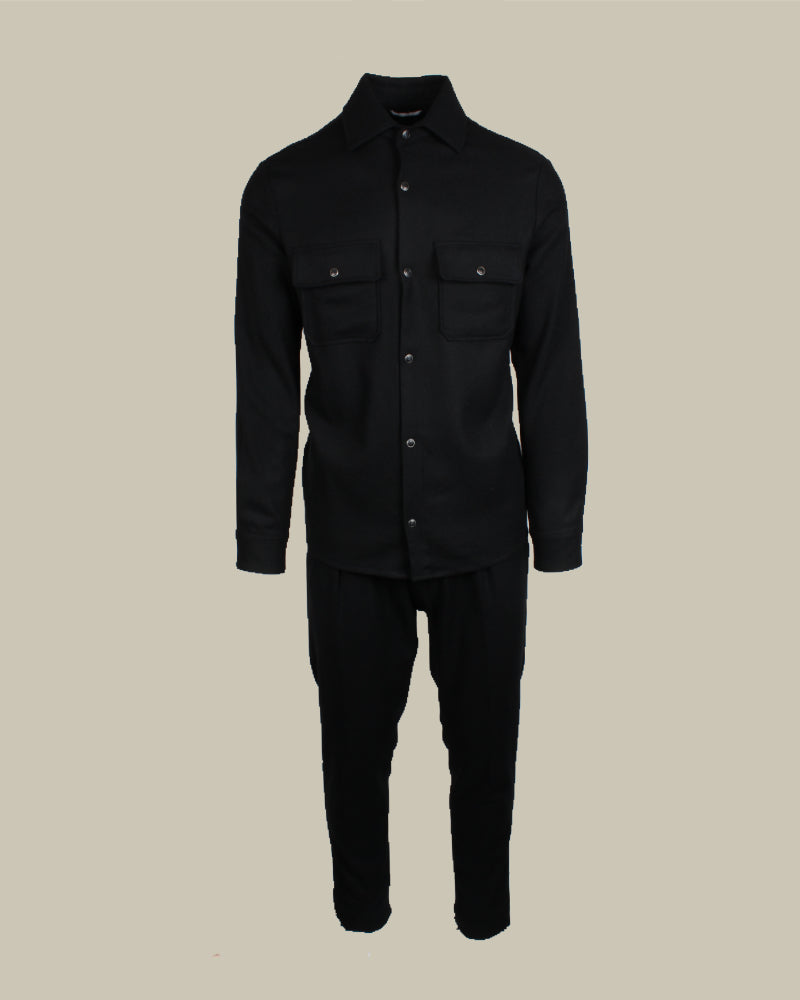 NEXT Popstud Overshirt Black Basket Weave Wool & Cashmere Twinset