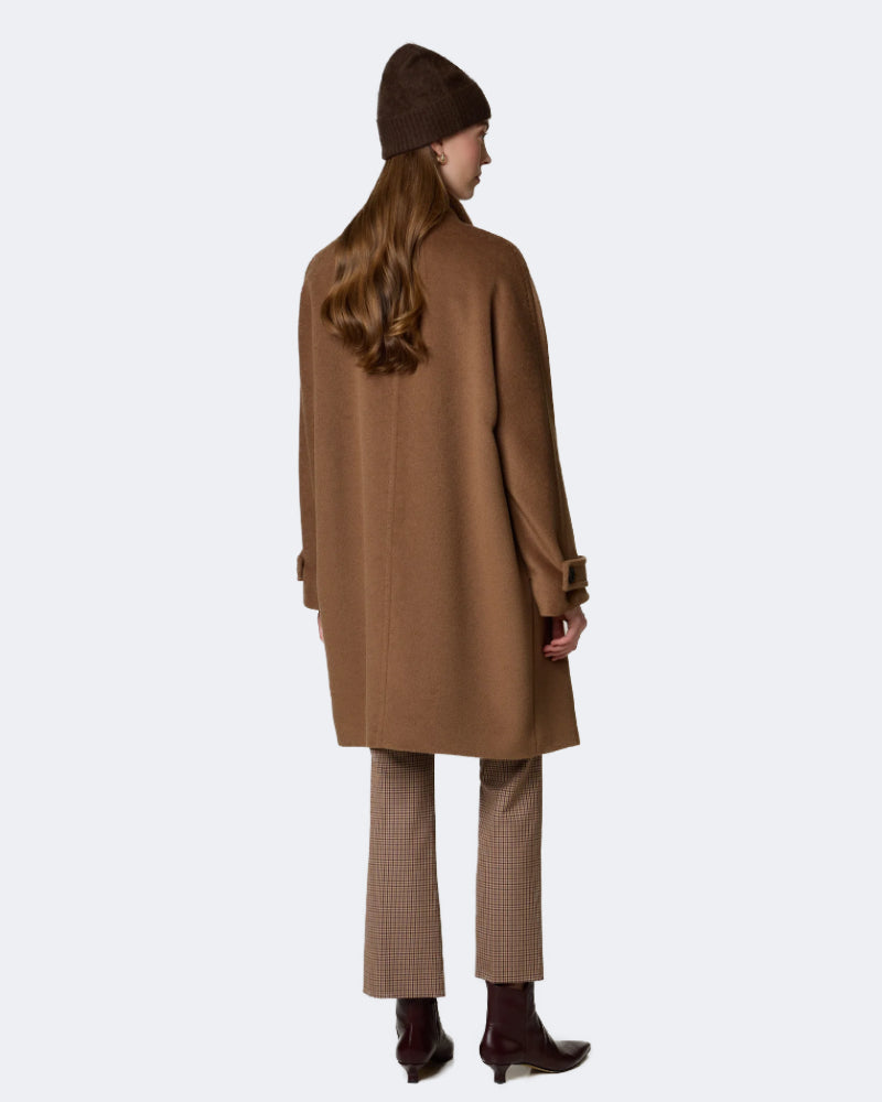 Camel Alpaca High Collar Buttoned Overcoat