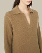 MANA Beige Cable Knit Skipper Collar Polo Dress