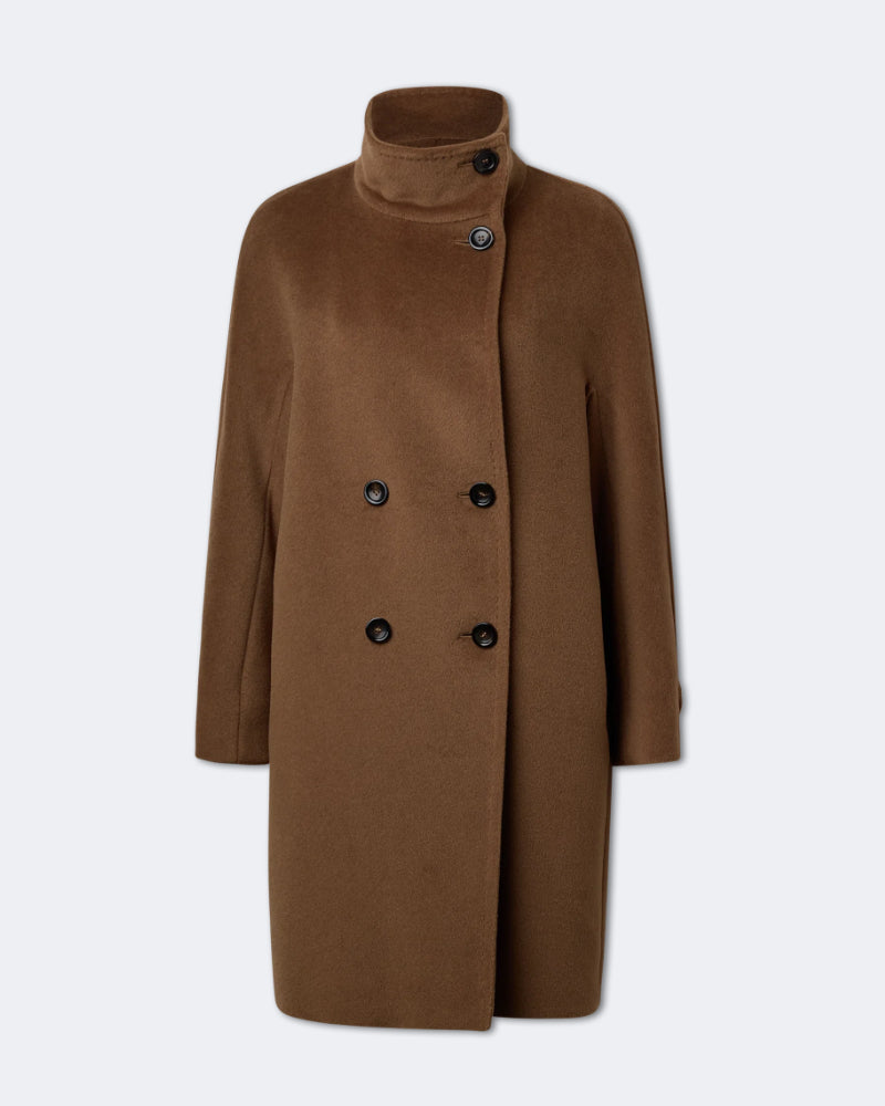Camel Alpaca High Collar Buttoned Overcoat