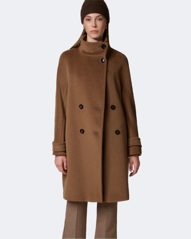 Camel Alpaca High Collar Buttoned Overcoat