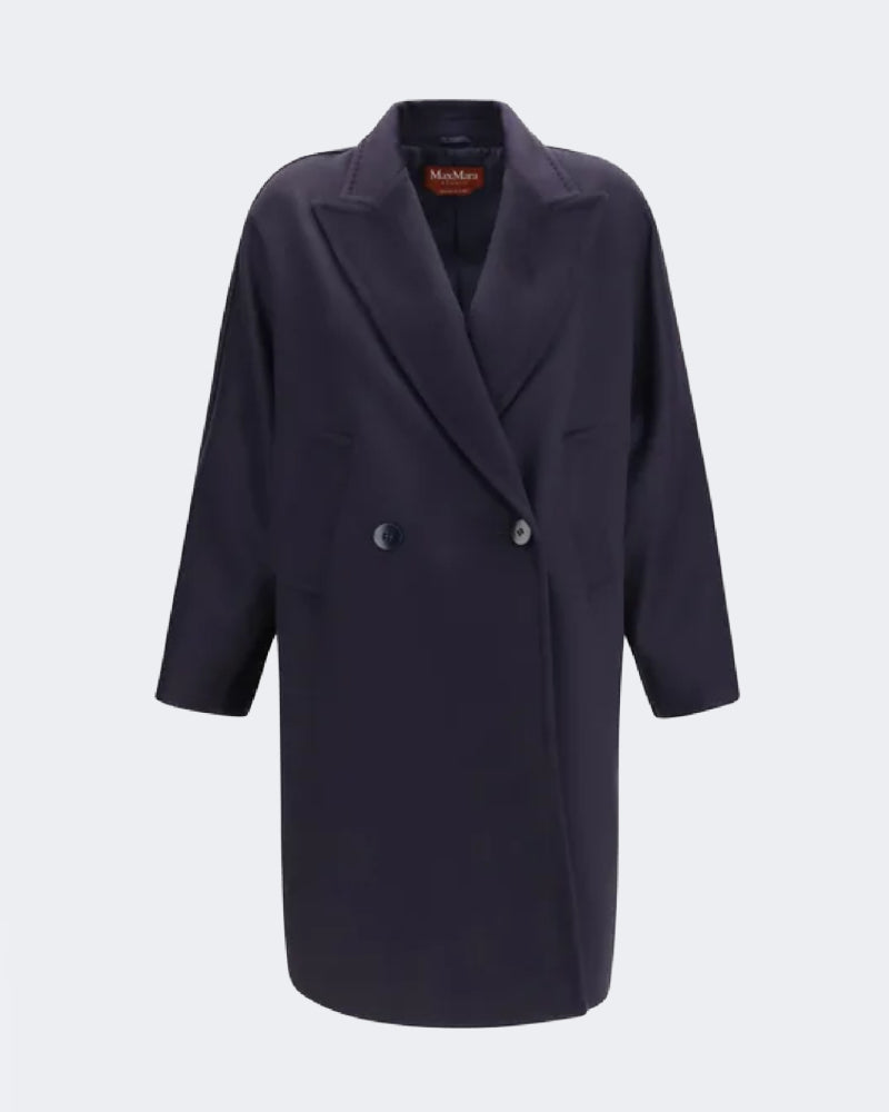 Navy Double Breasted Wool Broadcloth Midi Coat