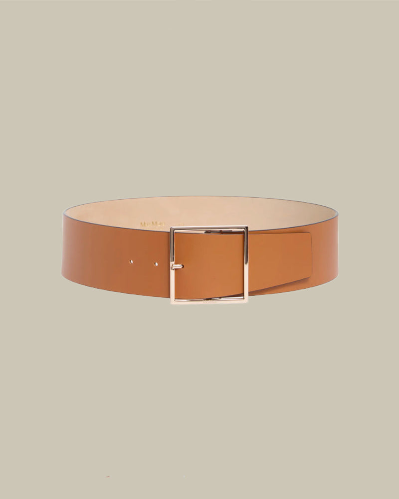 Wide Tan Belt With Rose Gold Buckle