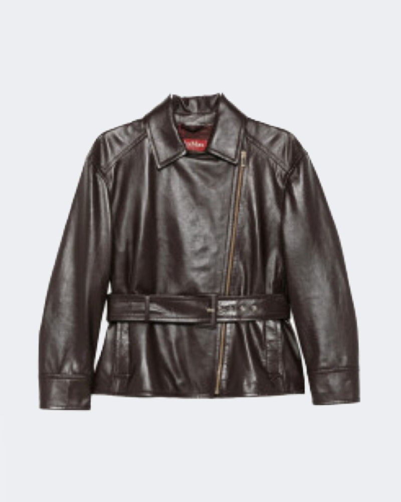 Brown Belted Leather Biker Jacket