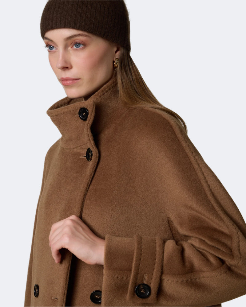 Camel Alpaca High Collar Buttoned Overcoat