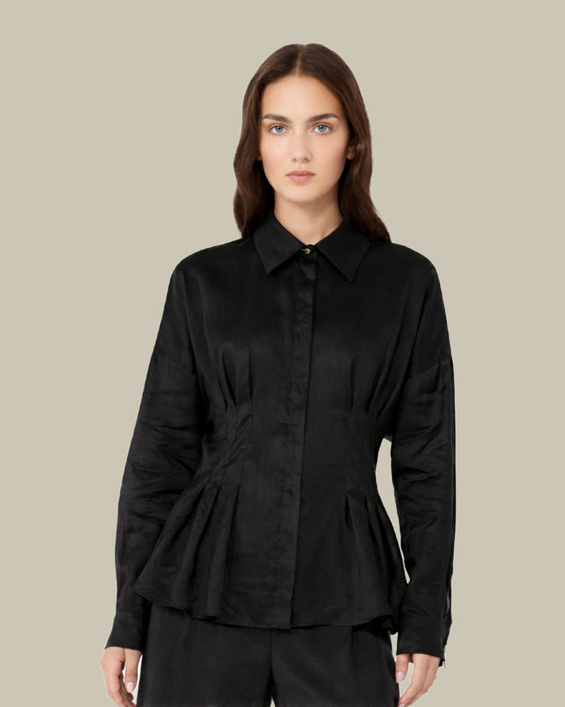Black Long Sleeved Ramie Canvas Shirt