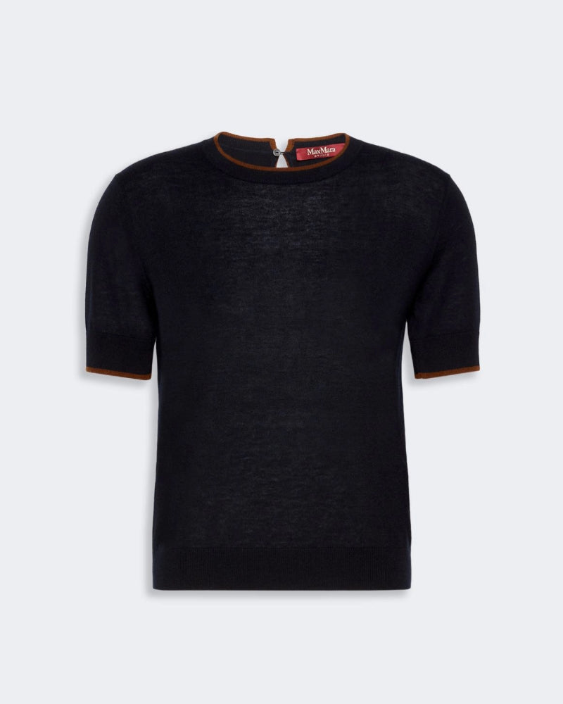 Navy Silk & Wool Contrasting Trim Tee