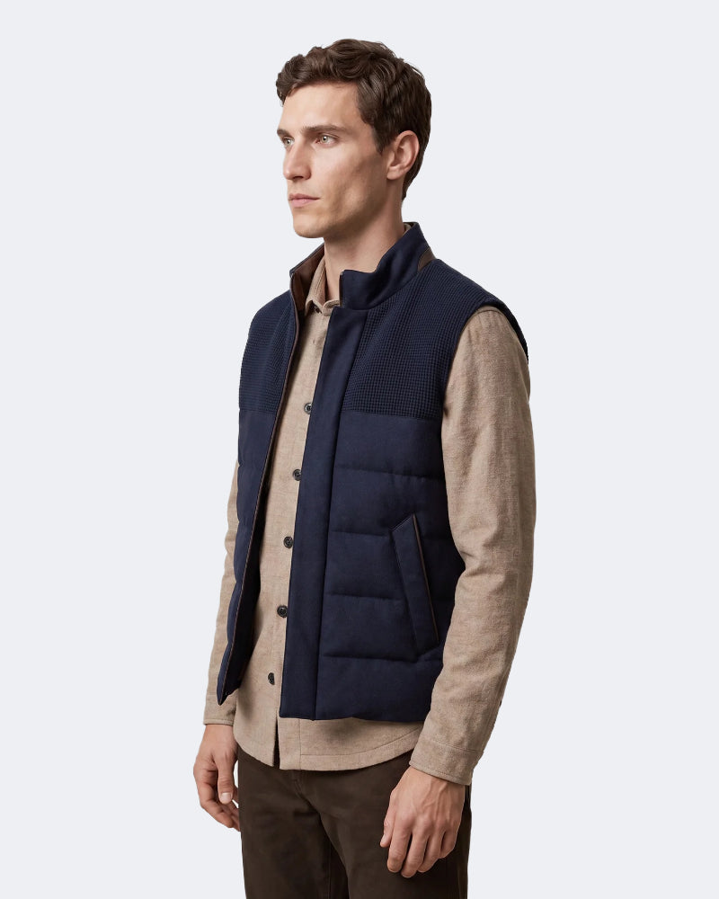 Navy Goose Down Combo Fabric Gilet