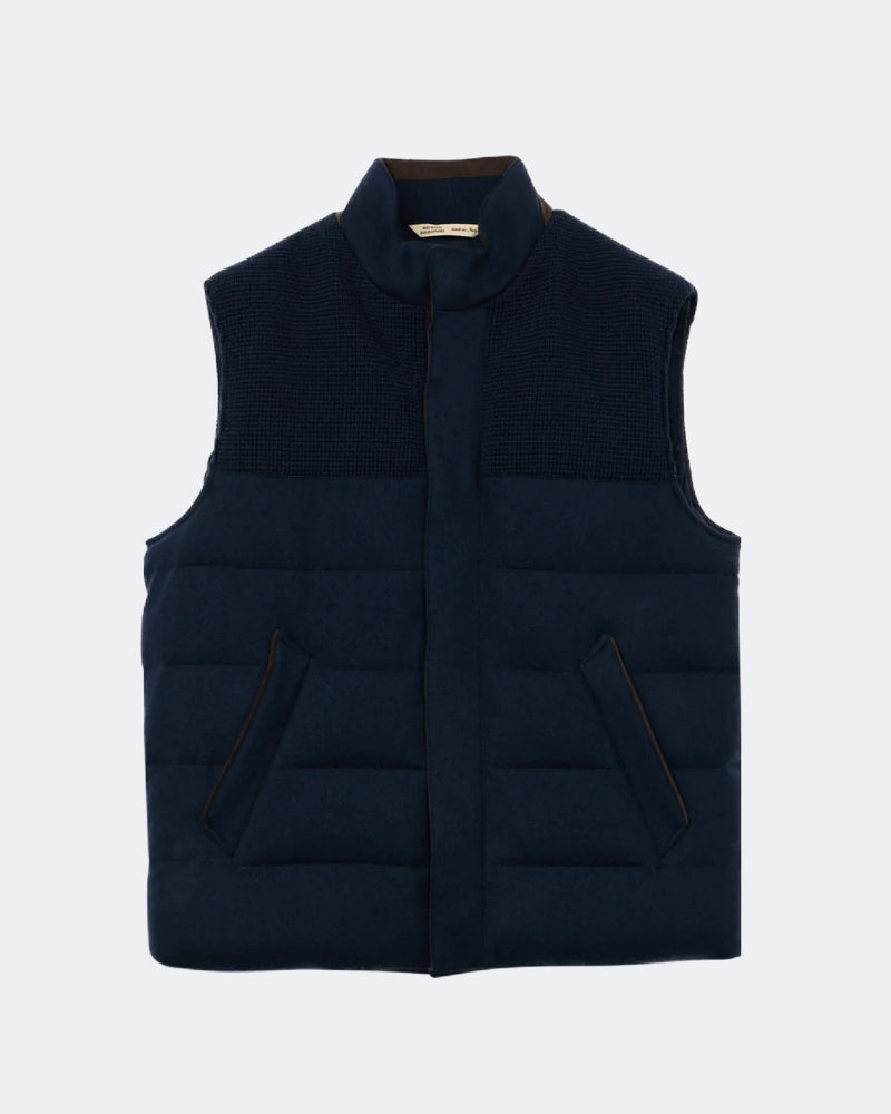 Navy Goose Down Combo Fabric Gilet