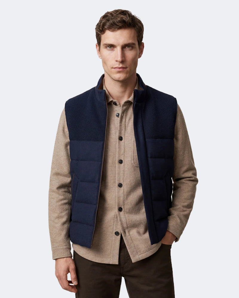Navy Goose Down Combo Fabric Gilet