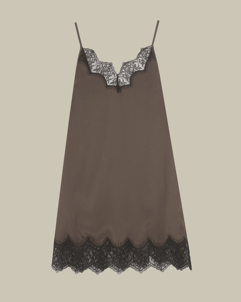 Turkish Coffee Sibel Lace Slip Dress