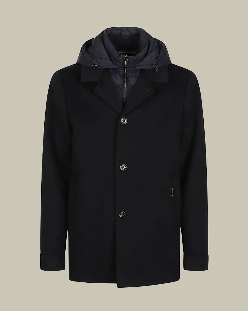 BAROLO Navy Hybrid Wool Overcoat