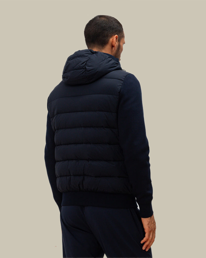 LENZ Navy Blue Padded Hood Bomber Jacket