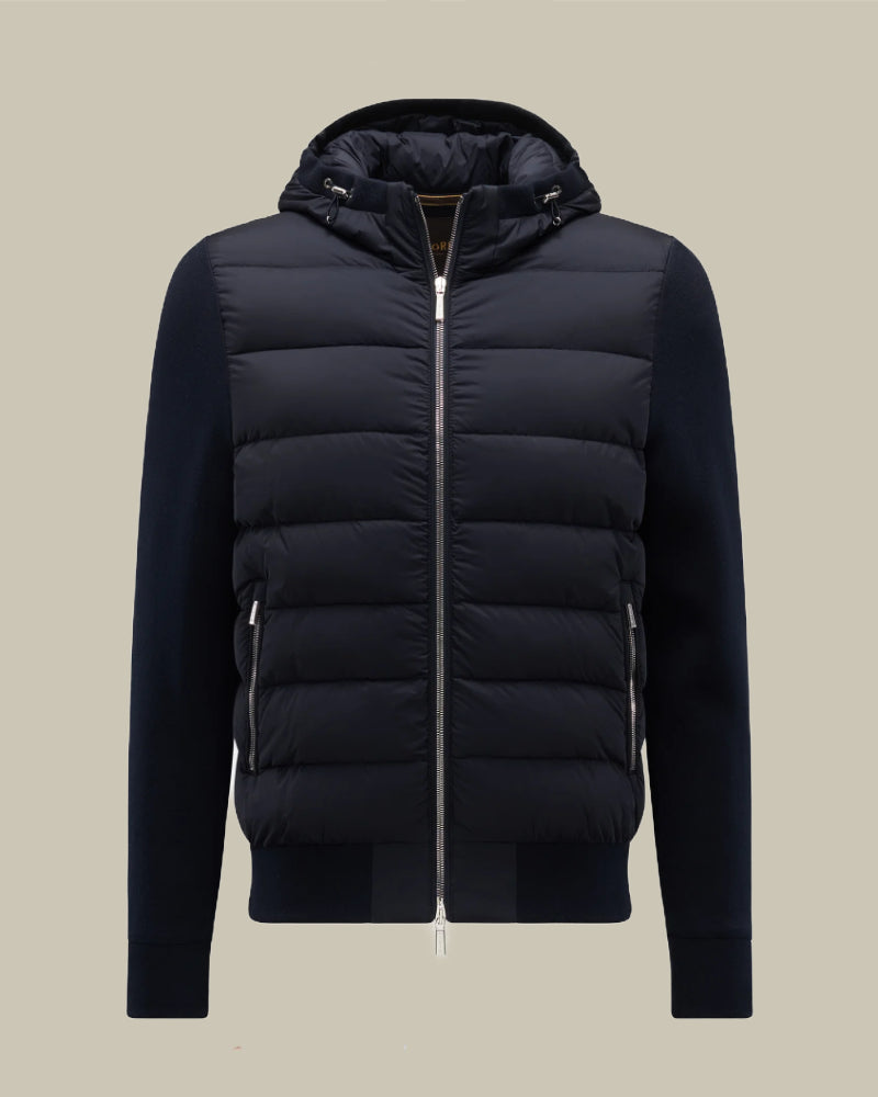 LENZ Navy Blue Padded Hood Bomber Jacket