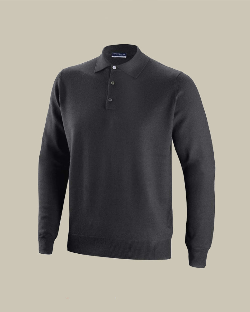 Charcoal Long Sleeve Merino Wool Polo