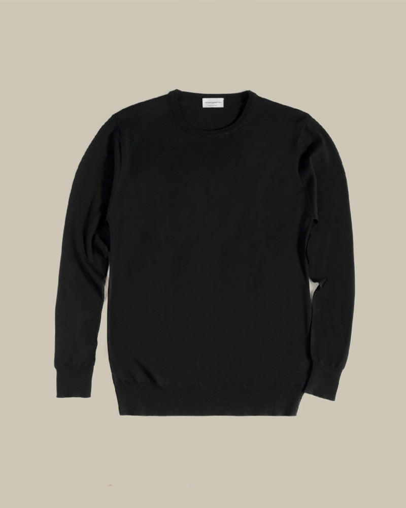 Black Long Sleeve Merino Wool Crew Neck