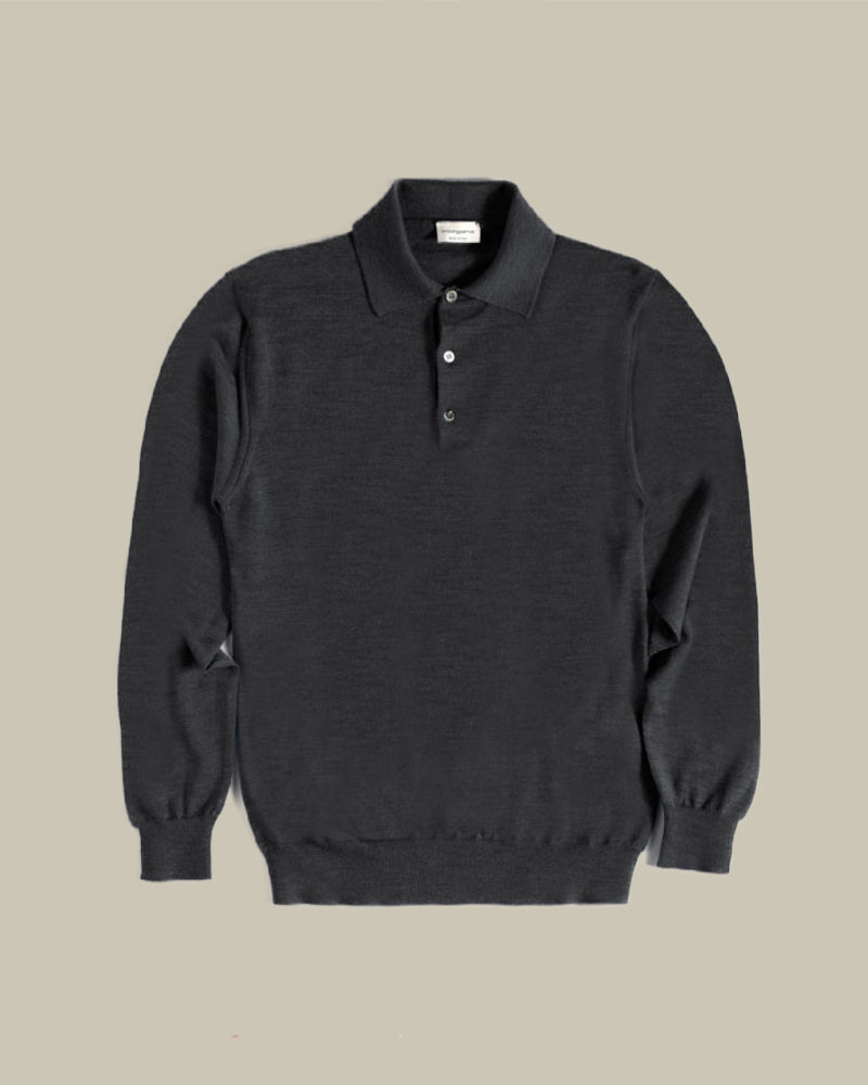 Charcoal Long Sleeve Merino Wool Polo