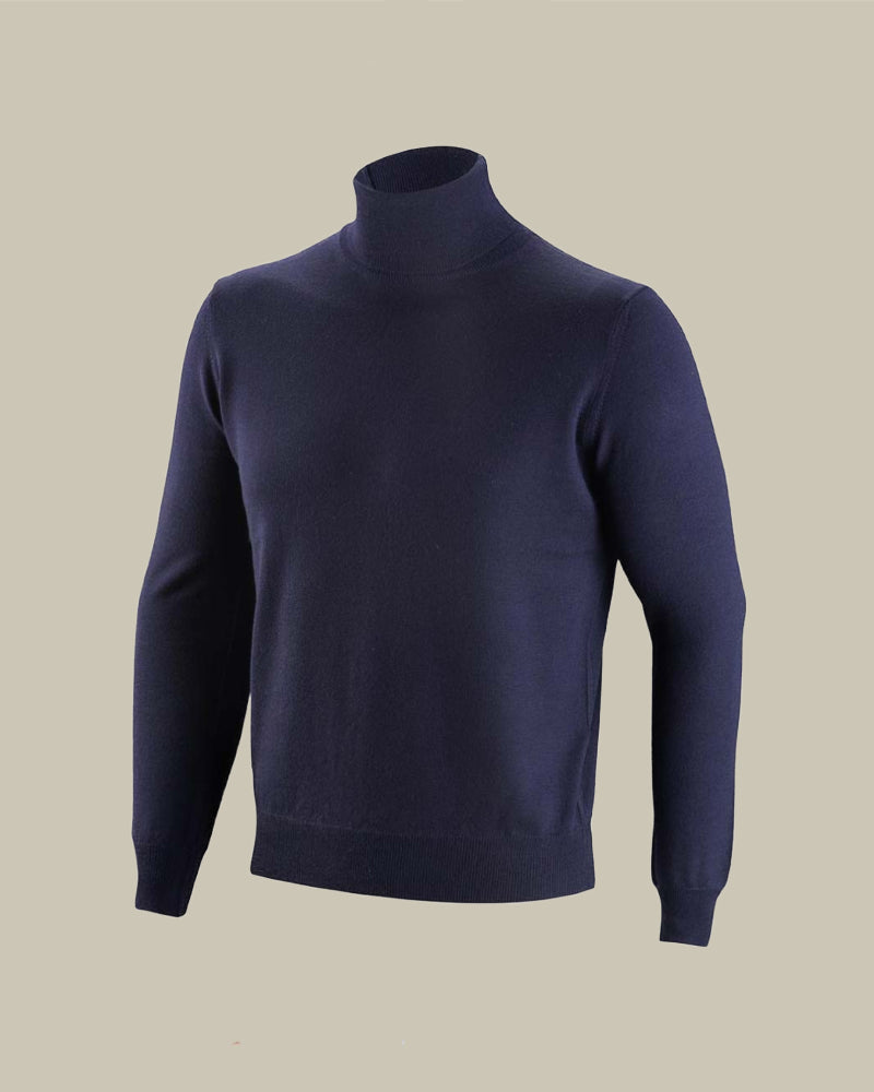 Navy Long Sleeve Merino Wool Turtleneck