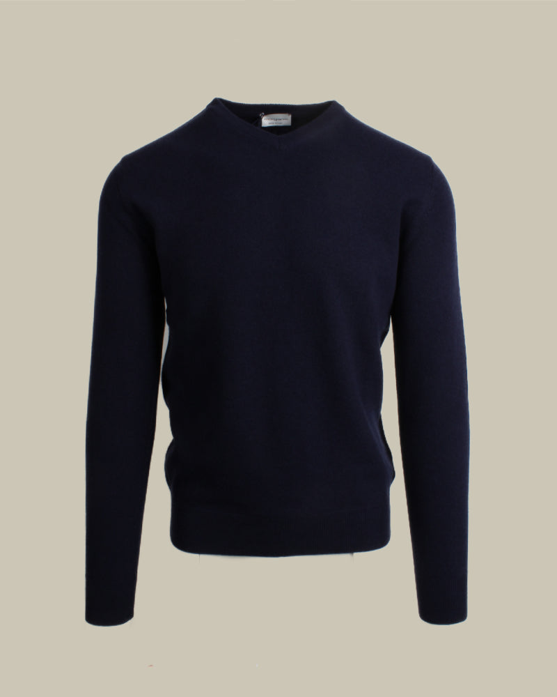Navy Wool & Cashmere V Neck