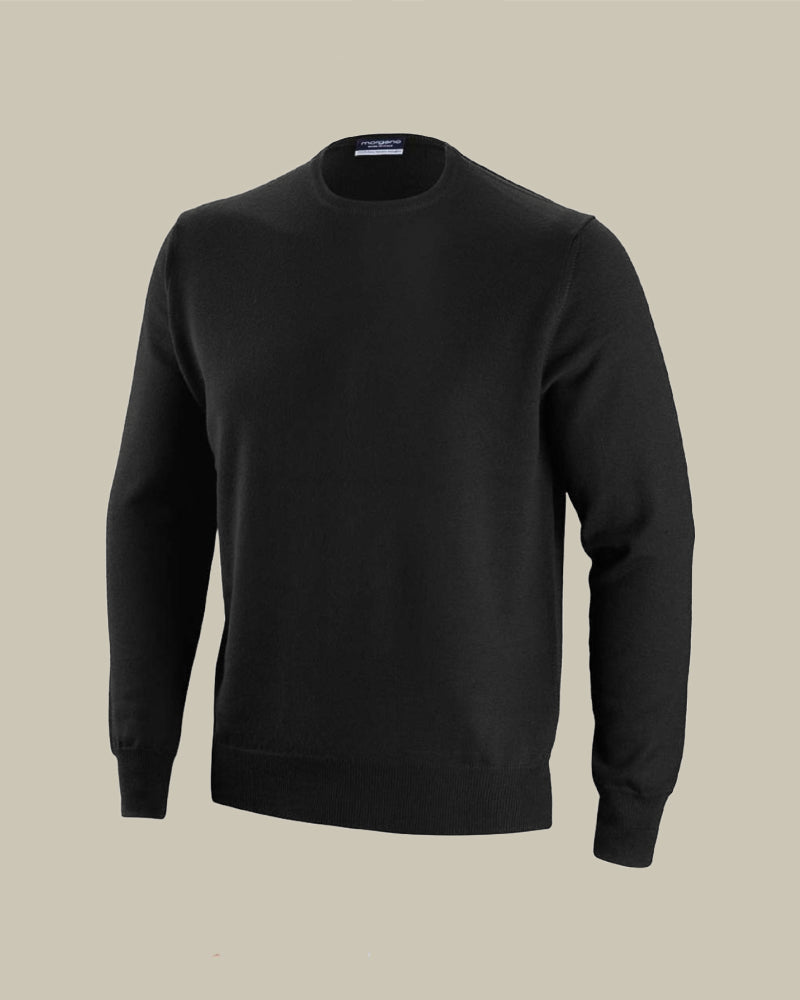 Black Long Sleeve Merino Wool Crew Neck