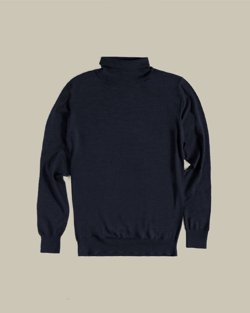 Navy Long Sleeve Merino Wool Turtleneck