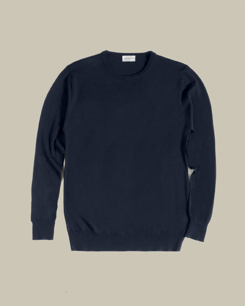 Navy Long Sleeve Merino Wool Crew Neck